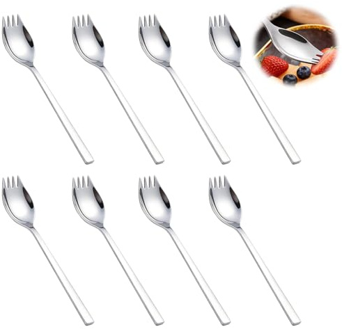 8PCS Fourchette 2 en 1, fourchettes degustation inox, Set de Couverts Spork en Acier Inoxydable, Ustensiles Réutilisables pour Salade, Soupe, Dessert, Nouilles, Camping et Pique-Nique
