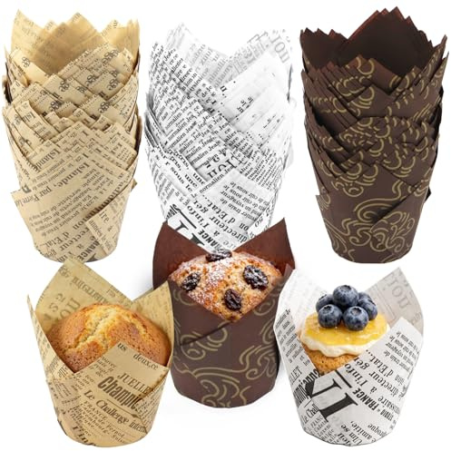 BieMian 150 Stück Muffinförmchen Zeitungsdesign, antihaft 5x7,5cm | 150 Stk Muffinförmchen, 5x7,5cm, Zeitungsdesign, antihaft, reißfest & hitzebeständig. Ideal für Hochzeit, Geburtstag & Party.