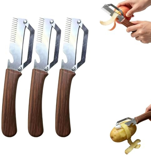 Pelapatate Multifunzionale 3 In 1, Confezione da 3 Taglia Verdure In Acciaio Inossidabile Con Manico In Legno, Coltello Da Cucina Portatile Per Canna Da Zucchero, Utensili Da Cucina Multifunzionali