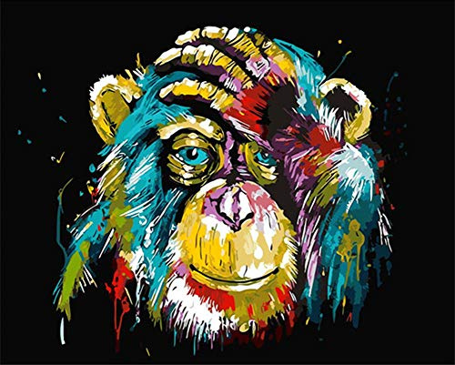 YEESAM ART Neuheiten Malen nach Zahlen Erwachsene Kinder, Bunter Orang-Utan Affe 40x50 cm Leinen Segeltuch, DIY ölgemälde Weihnachten Geschenke (Affe, Ohne Frame)