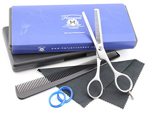 Haryali London Professional 5.5 Barber Teeth Thinning Cutting Scissors Hair Texturing Shears with Comb and Oil Bottle Comes in a Haryali Branded Case