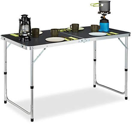 Relaxdays Table Camping, Pliable, 120 chaises, réglable en Hauteur, 120x60 cm,alu, MDF,Gris/Argent