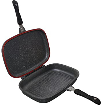 TOP VENDOR New Reversible Double Sided Die-Cast 36cm Non-Stick Grill Magic Pan Griddle Grey