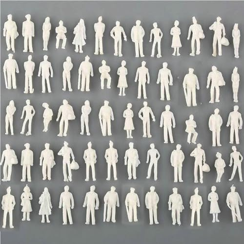 XIAOBUU 100 Pcs 1:75 New White Unpainted Character Models, Miniature Scenes Of Characters Standing At The Railway Station, Doll House Of Miniature Scenes Of Characters Standing