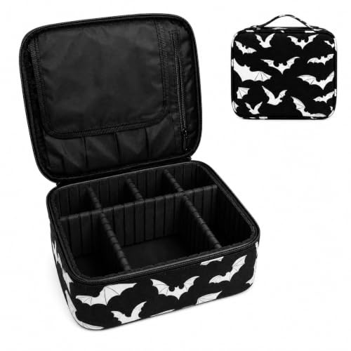 9CH Goth Makeup Bag Organizers, Skull Large Travel Makeup Train Case with Adjustable Dividers for Women