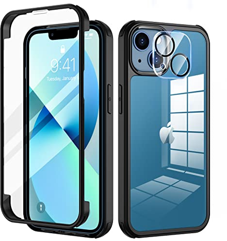 seacosmo für iPhone 13 Mini Hülle mit eingebautem Panzerglas Displayschutz und Kamera Schutzfolie [9H HD], 360 Grad Handyhülle Ganzkörper Stoßfeste iPhone 13 Mini Case - Schwarz