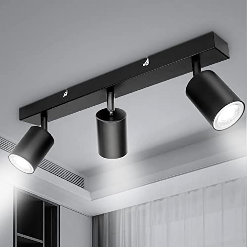 TaFiCo Plafoniere LED Soffitto a 3 Luci, Plafoniera Nera GU10, Faretti LED da Soffitto Orientabile Spot da Parete Interno per Cucina Soggiorno Camera da Letto Corridoio