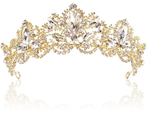 KOMUNJ Corona da donna, diadema da sposa, corona con strass, diadema di cristallo, per matrimonio, carnevale, feste a tema, feste, Taglia unica, Metallo, Diamante ad acqua