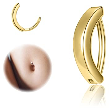 ZS 14G Clicker Piercing Bauchnabel für Frauen, Gold Bauchnabelpiercing Silber 925 Reverse Curved Nabel Barbell Schmuck Körperschmuck (8mm)