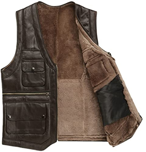 Herren PU Leder Weste Herbst und Winter Multi-Pocket Casual Fell Warm Schaffell Weste, a, L