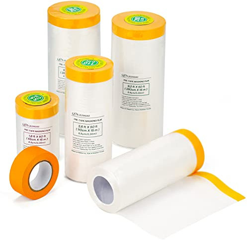 Zezirdas Set of 6 Masking Films, Tape and Drape |2×280cm*15M|2×110cm*15M|55cm*15M|Adhesive Tape| Perfect For Renovating Outside, Remove The Masking Film With Adhesive Tape Without Leaving Any Residue