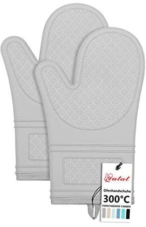 Yutat® Lot de 2 gants de cuisine - Résistants à la chaleur jusqu'à 300 °C - Antidérapants - En silicone certifiés LFGB - Parfaits pour la cuisine, le barbecue, la cuisine et la pâtisserie - Gris