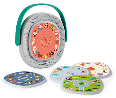 TIMIO Player + 5 Disques | Écouter des Contes de fées, des Histoires, de la Musique et des comptines | Apprendre Les Chiffres, Les Lettres, Les Animaux | 8 Langues incluses | Jouet interactif 2-6 Ans