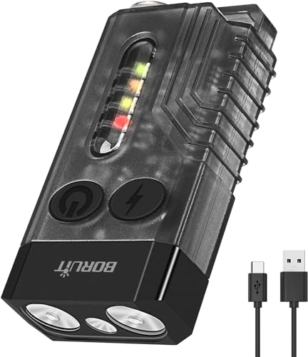 BORUIT V10 Small Powerful Torch LED Super Bright 1000 Lumens with 365nm UV Red Green Blue Light, USB C Rechargeable Mini EDC Keyring Torch-14 Modes, Tail Magnet,Buzzer, IPX4 Pocket Flashlight (Black)