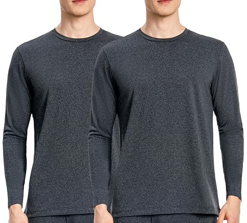 Nutria Maglia Termica Uomo Manica Lunga Pacco da 2, Maglie Termiche con Interno in Pile Girocollo, Biancheria Intima Termica Camicie Foderate in Pile Leggera Sci Corsa Ciclismo 2*Maglia Grigio L