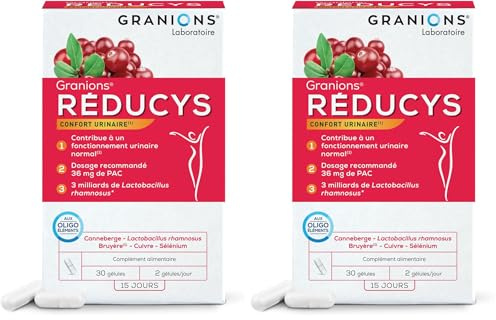GRANIONS Reducys Contre l'inconfort urinaire à répétition 3 milliards de Lactobacillus rhamnosus, Canneberge, Cuivre, Sélénium, Bruyère Formule unique et complète 30 Gélules (Lot de 2)