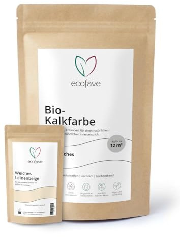 ecofave Bio-Kalkfarbe | Natürliche Wandfarbe ohne Plastik | Diffusionsoffen, hochdeckend und vegan | 1 kg für 12 m² Farbe beige