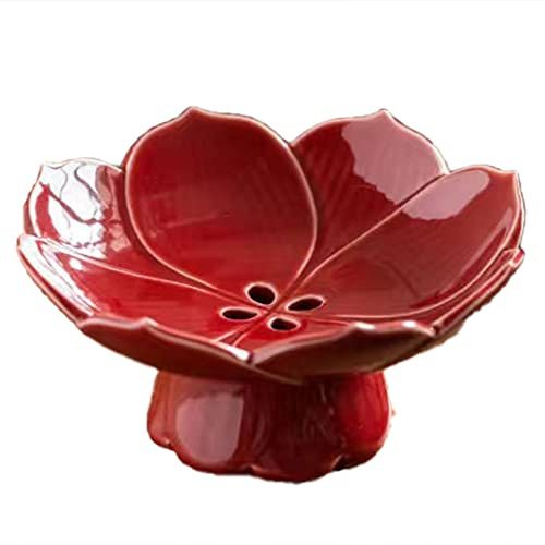 Koanhinn Tall Feet Snacks Plates Modern Drainable Relief Hollow Fruit Bowl Desktop Dishes Red