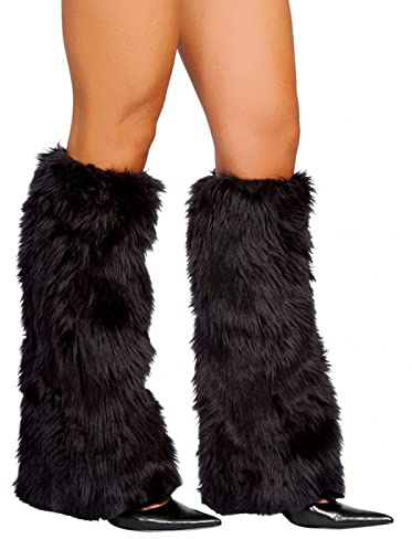 LSFYSZD Womens Faux Fur Fuzzy Leg Warmers Warm Fuzzy Rainbow Boot Sleeves Christmas Boot Covers Cuff Fluffy Rave Music (B Black, One Size)