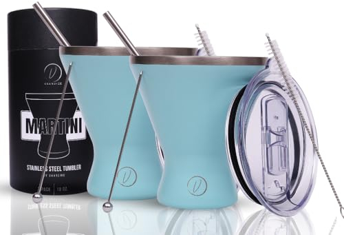 vaanshie Stainless Steel Martini Glass [Pack of 2] – 10oz, Blue, Powder Coated, No Sweat, Double Wall Margarita Tumbler for Cocktails and Cold Drinks | Ideal for Mother's Day Gift