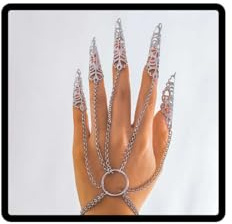Danshinbow Gothic Vintage Hexe Finger Nägel Spitze Kralle Armband Hohles Armband Kralle Kettenring mit Finger Nägel für Kostüm Ball Cosplay (Silber)
