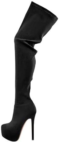 blingqueen Damen Overknees Stretch Stiefel Plateau Stiletto Boots mit Reißverschluss Schwarz 39 EU