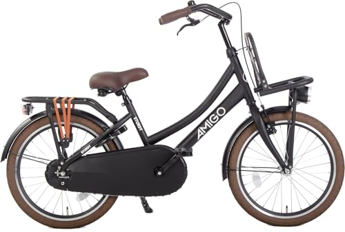 AMIGO Sturdy - Transportfahrrad 20 Zoll - Hollandrad mit Frontgepäckträger - Kinderfahrrad - 32 cm - Rücktrittbremse & V-Bremse - Mattschwarz