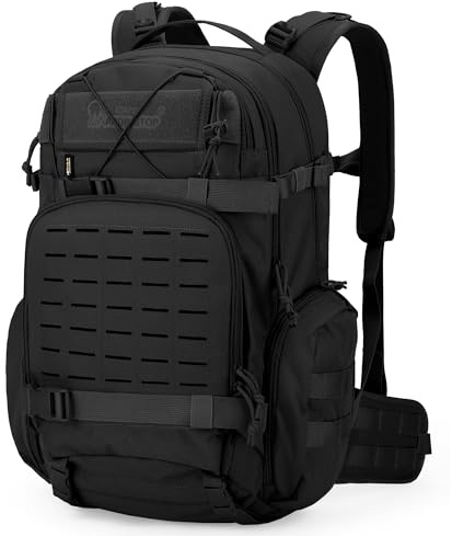 Mardingtop 35 l molle-ryggsäck militär ryggsäck vandringsryggsäck taktischer ryggsäck herr vandringsryggsäck Cordura ryggsäck för vandrare, Bergsteigen, Überleben, Tm6618-svart, 21 x 36 x 53 cm