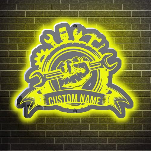 MYZQIFF Personalisierte Garage LED Zeichen, Kundenspezifische Garage Spiegel Neon Zeichen für Wanddekoration, Kundenspezifische Name Est Year Theme Workshop Mann Höhle Neon Licht Zeichen