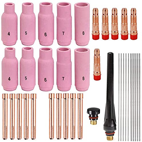 EATBALE 38Pcs for TIG Welding Torch Accessories Wear Parts Gas nozzles Tungsten Needle Ceramic nozzles Tungsten electrodes Set for WP-17 WP-18 WP-26 SR-17 SR-26