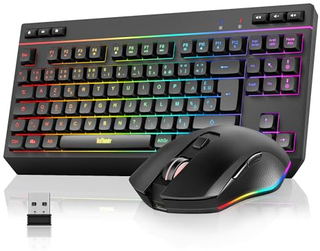 RedThunder K20-TKL 75% Clavier et Souris sans Fil,AZERTY Français, Rétroéclairage RVB,TKL Ultra-Compact Design,Ergonomique,Batterie Rechargeable,Touches Multimédia + 7D RVB Optique Souris (Noir)