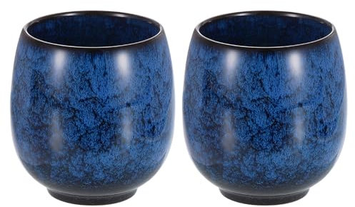 sourcing map Juego de 2 tazas de té de cerámica chinas de 5.6 onzas, tradicional Gong Fu, taza de té japonesa sin asa, taza de café pequeña para mate, té, café, bebidas de vino, azul oscuro