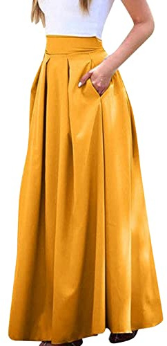 Jupe Longue Fluide Femme Grande Taille- Jupes Taille éLastique,Jupe PlisséE Couleur Unie De Mode Basique Casual Lâche Jupes Confortable Léger Chic Et élégant Classique avec Poche Skirts
