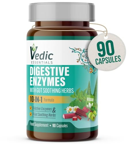Vedic Digestive Enzymes + Herbs Complex for Better Digestion & Tummy Comfort | Advanced Digestive Supplement for Bloating, Gas, Indigestion | 5 Enzymes + Peppermint, Aloe, Licorice | UK Made, Vegan