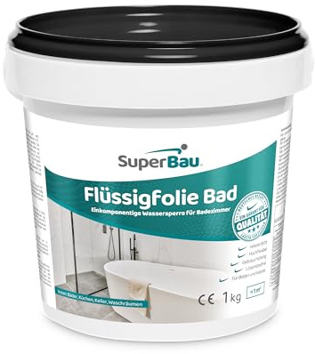 SuperBau Flüssigfolie (Grau, 1kg≈1m²) BAD & DUSCHE, Abdichten Badezimmer Fliesen, Abdichtfolie, Duschabdichtung Grau & Wasserdicht, für Boden und Wände