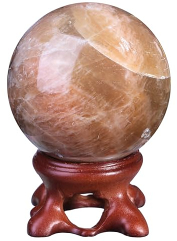 KYEYGWO Natürliche Mondstein Kristall Kugel mit Holzständer, Poliert Runde Steinkugel Skulptur Heilkugel Edelstein Wahrsagerkugel Fengshui Haus Decor für Reiki Heilung, Wicca 41-50mm