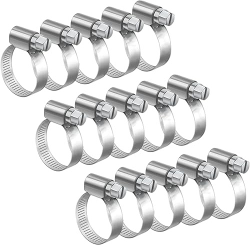 15Pcs 16-25mm Hose Clips Adjustable, Jubilee Clips, Assorted Hose Clamps, Adjustable Pipe Clips Worm Drive Small for Flexible Exhaust Hose Pipe, Washing Machine, Garden Connections