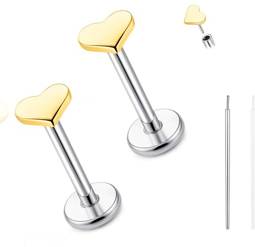 limerencia Titan Fadenlose Flache Rücken Ohrring Stud, 20G Press Fit Titan Push Pop in Knorpel Tragus Labret Lippe Medusa Muschel Körper Piercing Schmuck Hypoallergen für Damen Herren