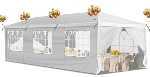Bonnol Pavillon 3x9m, mit 8 Seitenteilen, UV-Schutz 50+, Stabil, Wind - und Wasserdicht,Gartenzelt für Märkte, Festivals, Camping, Hochzeiten, Weiß