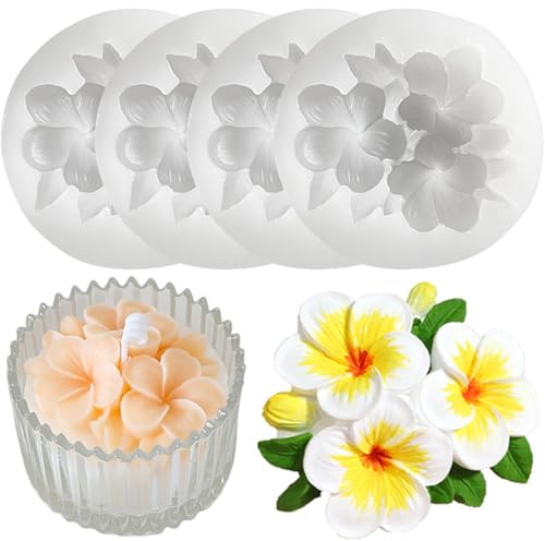 pekifaves 4 stampi in silicone a forma di fiore 3D, stampi in silicone per candele, stampi per candele fai da te, per realizzare candele e sapone