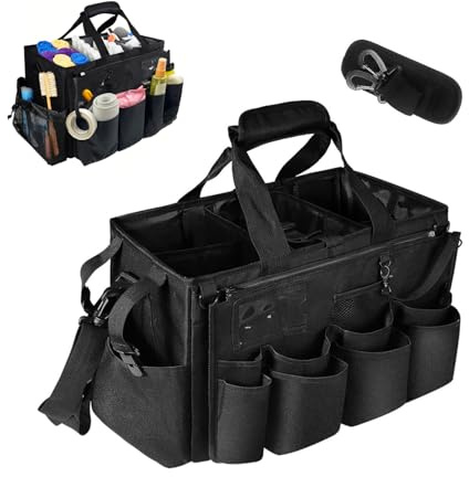 UWIOFF Cleaning Caddy Bag with Handle Cleaning Products Organiser and Adjustable Shoulder Straps for Home,Car, Garden