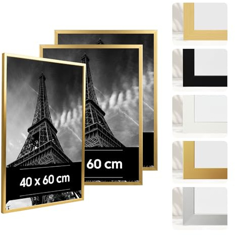 Estancia 3er-Pack Goldfarbene Bilderrahmen aus Kunststoff, 40 x 60 cm – Rahmen mit Bruchsicherem Acrylglas – Moderner Fotorahmen für Wände und Tische