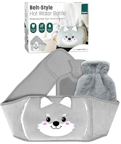 KEPLIN Hot Water Bottle Belt with Plush Waist Cover - 2L Premium Natural Rubber Hot Water Bag for Cramps & Muscle Relaxation - Safe,Durable,Long-Lasting Heat Therapy - Grey Wolf