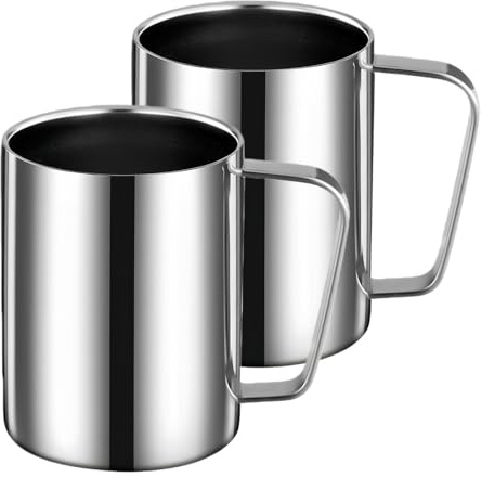 2 Stück Edelstahlbecher, Doppelwandige Becher Mit Henkel, Edelstahl Thermobecher 500ml, Thermo Tasse Für Kaffee, Milch, Saft, Tee Und Andere Kalte Oder Heiße Getränke (Silberfarben)
