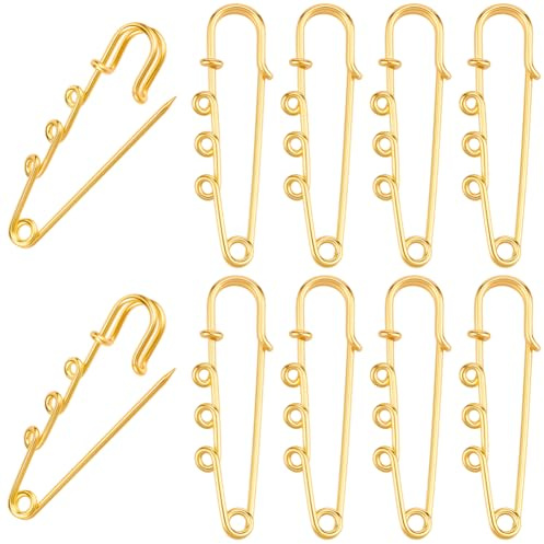 SUNNYCLUE 1 låda 20 st säkerhetsnålar kraftig guld säkerhetsnål brosch med 3 öglor metall kiltfästelement dekoration broscher spännen smycken fynd för gör-det-själv kläder filtar kjolar stickat tyg