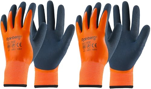 Rainberg 2 Pairs Waterproof Thermal Winter Work Gloves, Fleece Liner Insulated Warm for Cold Weather, Work Gloves with Superior Grip, Gardening Outdoor, Car Washing, Fishing, Multipurpose (Orange, L)