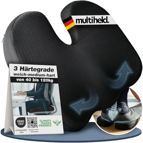 multiheld Sitzkissen orthopädisch Memory Foam – Hart 85–120 kg | Steißbeinkissen zur Druckentlastung beim langen Sitzen – für Bürostuhl, Auto & Homeoffice, ergonomisch, hart 85–120 kg