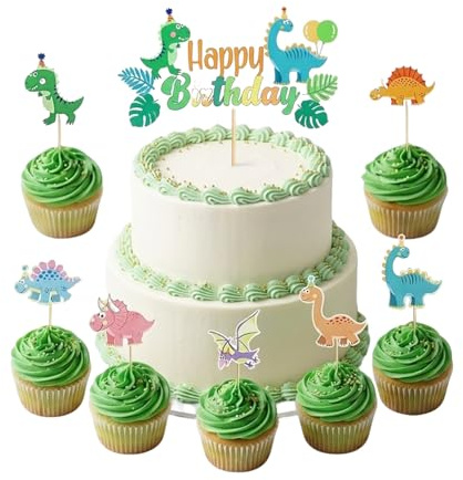 17 Stück Dino Tortendeko,Dinosaurier Geburtstag Party Kuchen Deko Kindergeburtstag Cupcake Toppers Muffins Torte Topper Cake Jurassic Kinder Geburtstagsdeko Dinosaur Motiv,für Geburtstag Kuchen