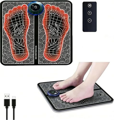 EMS Foot Plate for Swollen Legs - Muscle Stimulator Foot Massage Pad with 8 Modes 19 Intensity Levels, USB Rechargeable Foot Relaxation Device for Home Use with Remote Control