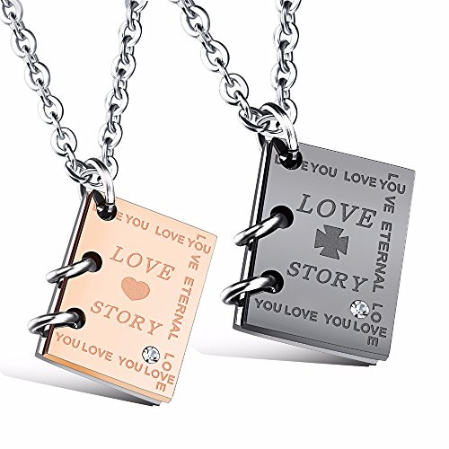 Kim Johanson Pärchen Halsketten *Love Story* für Verliebte aus Edelstahl mit Zirkonia Steinchen und Gravur inkl. Schmuckbeutel